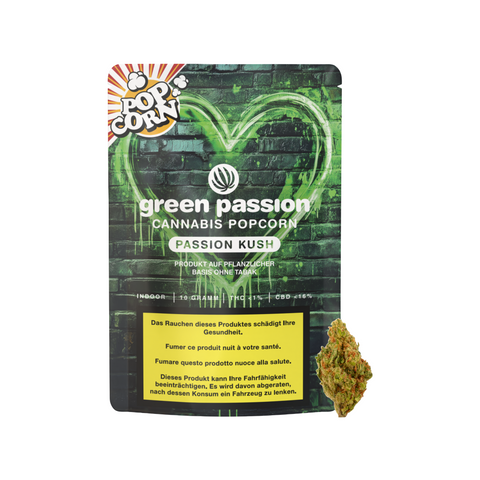 CBD Blüten Passion Kush Popcorn von Green Passion – Schweizer Indoor-Qualität in 10g, kompakte Buds mit intensivem Kush-Aroma.