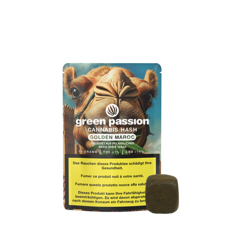 Golden Maroc CBD Hash von Green Passion – weiches, goldbraunes Hasch mit authentischem Aroma. 10g-Packung für besten Genuss.