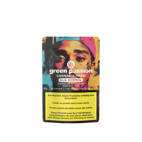 Green Passion CBD Hash Old School in hochwertiger, luftdichter Verpackung für maximale Frische und erstklassige Qualität.