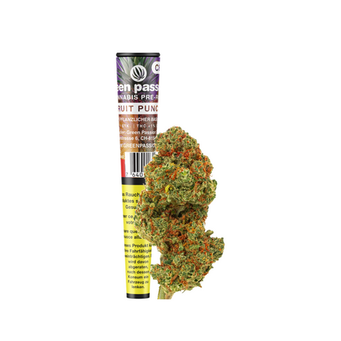 Hochwertiger CBD Pre-Roll Fruit Punch von Green Passion – handgerollter Joint aus feinsten Indoor CBD-Blüten. Perfekt für entspannte Genussmomente, mit intensivem Fruchtaroma und tropischem Geschmack. Schweizer Qualität mit THC <1%.