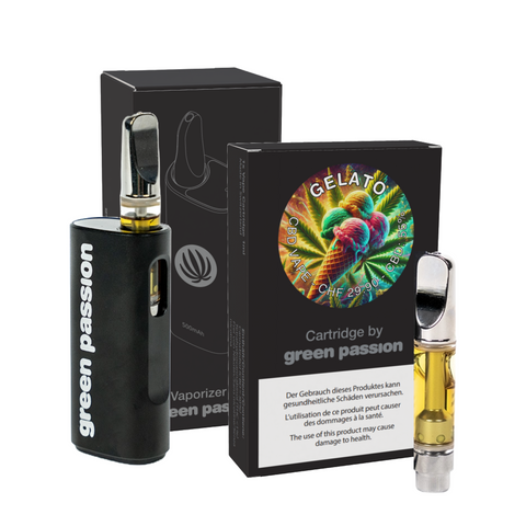 CBD Vape-Set Gelato von Green Passion – hochwertiges Set mit Vaporizer und 1ml Gelato-Kartusche, inklusive stylischer Verpackung, ideal für ein intensives Geschmackserlebnis.