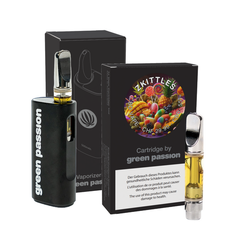 CBD Vape-Set Zkittles von Green Passion – hochwertiges Set mit Vaporizer und 1ml Zkittles-Kartusche, inklusive stylischer Verpackung, ideal für ein intensives Geschmackserlebnis.